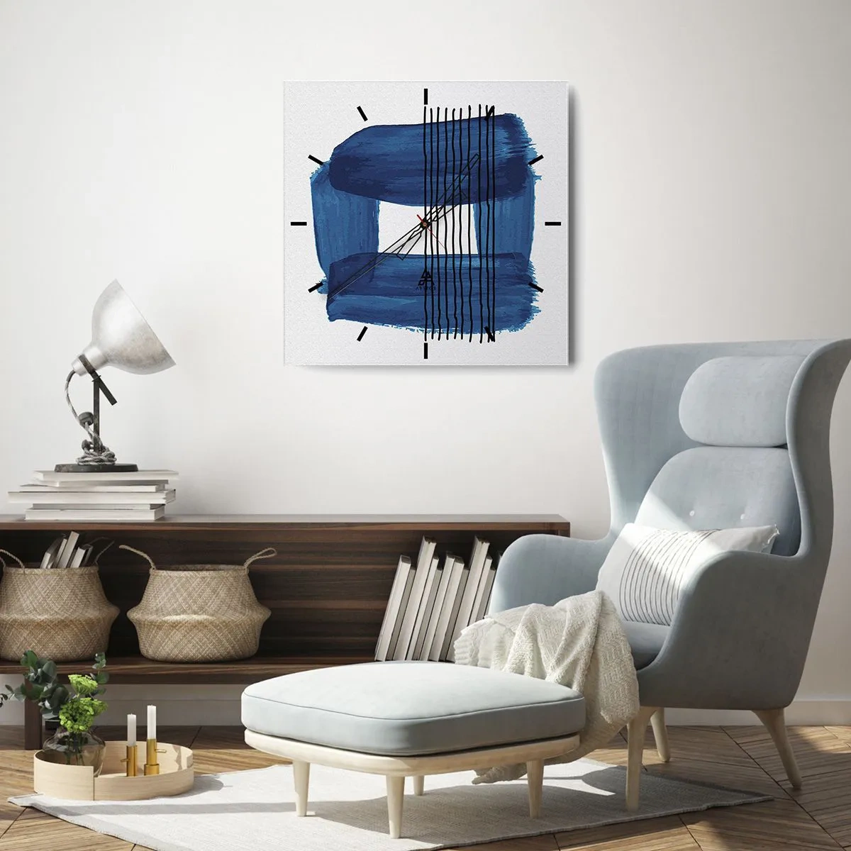 Nástenné hodiny - Modročierna kompozícia - 40x40 cm