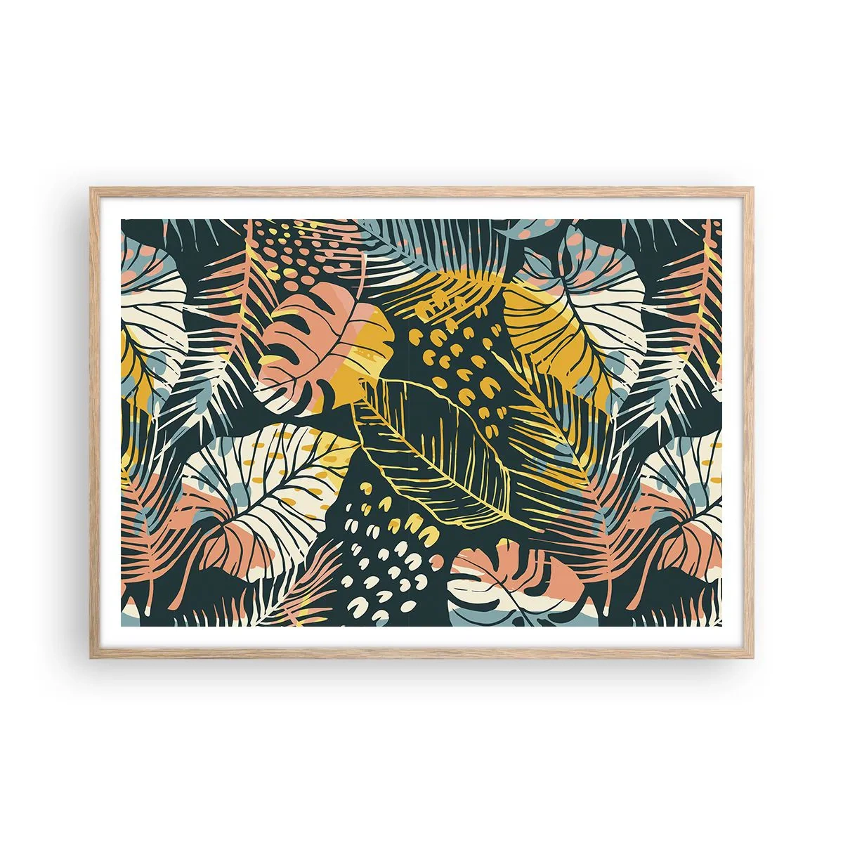 Plagát v ráme zo svetlého duba - Listová fantázia - 100x70 cm