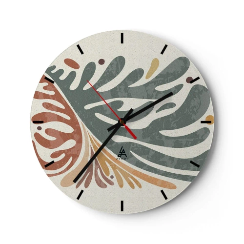 Nástenné hodiny - Organické tvary v odtieňoch zelenej a hrdze - 30x30cm - Viacfarebný list - Moderná nástenná dekorácia do obývacej izby, kuchyne a spálne ARTTOR