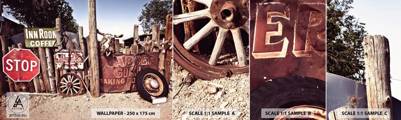 Vzorka Fototapeta Standard Eco - A čas sa zastavil - Dopravná značka, Cesta 66, USA - 100x30 cm