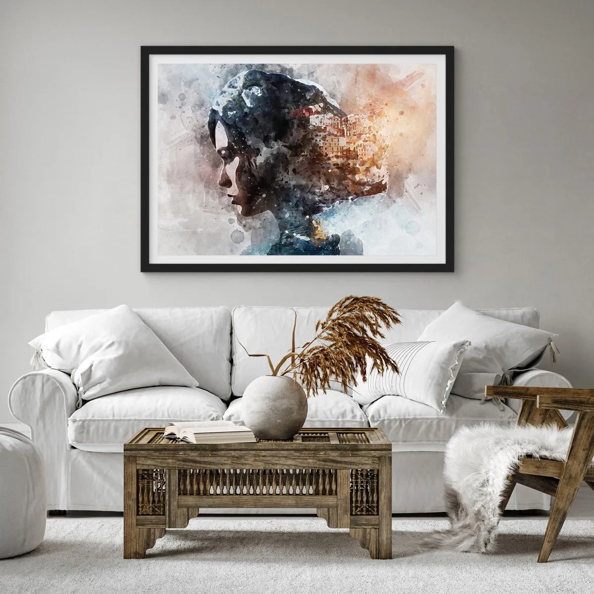 Plagát v čiernom ráme - Príbeh o dievčati s mestom v pozadí - 70x50 cm