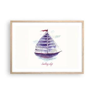 Plagát v ráme zo svetlého duba - Napnuté plachty a pokojná voda - 70x50 cm