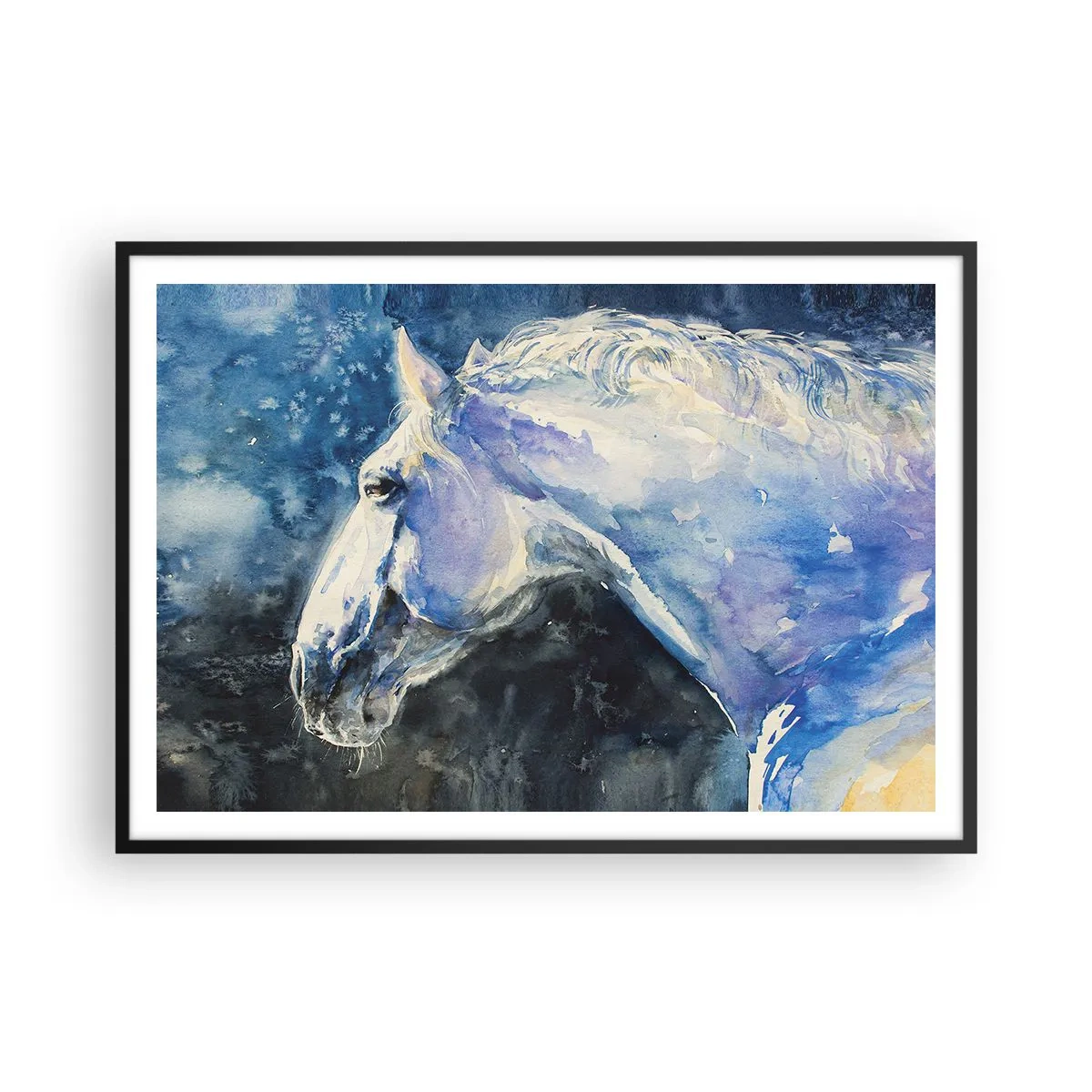 Plagát v čiernom ráme - Portrét v modrej žiare - 100x70 cm