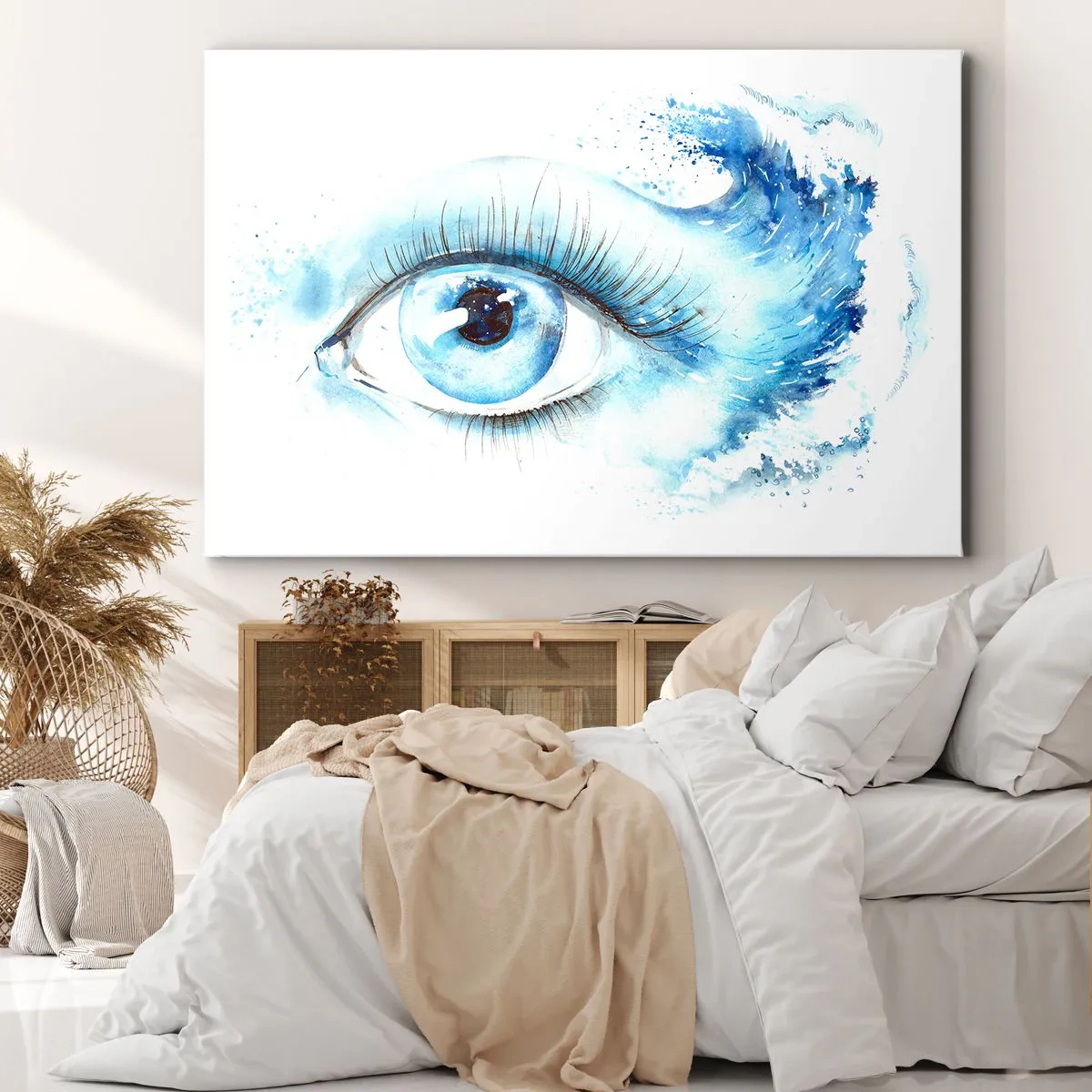 Obraz na plátne - Umelecký akvarel oka s dynamickou vlnou - 70x50cm - Ponoriť sa do modrého pohľadu - Moderná nástenná dekorácia do obývacej izby a spálne ARTTOR