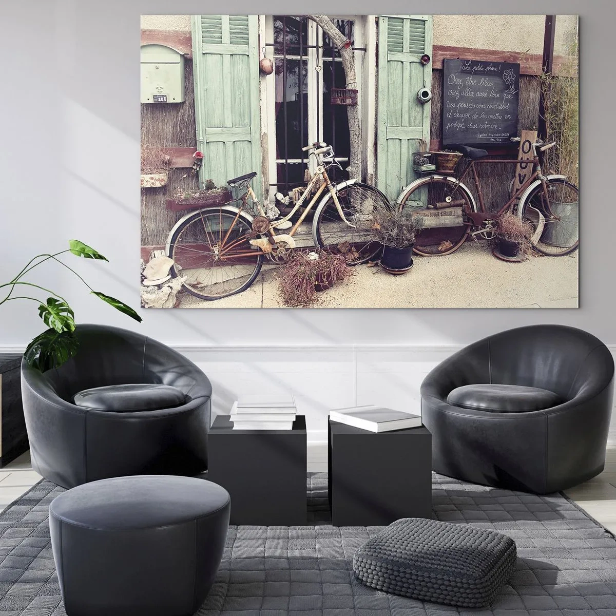 Obraz na skle - Provinčná scenéria s bicyklami - 70x50cm - Nech žije provincia - Moderná nástenná dekorácia do obývacej izby a spálne ARTTOR