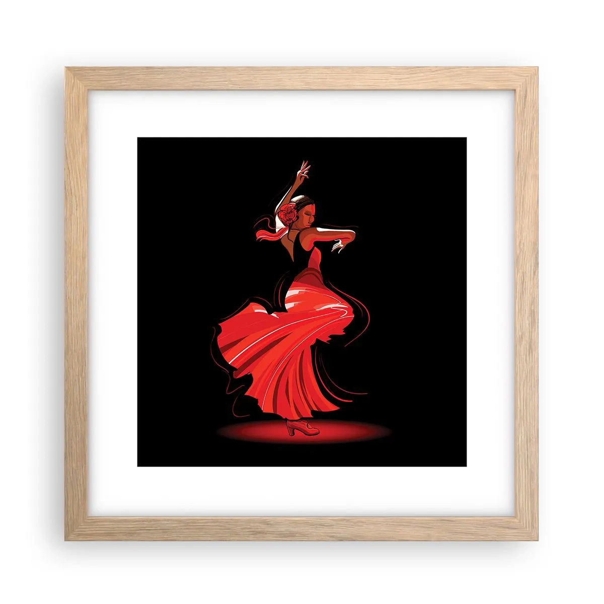 Plagát v ráme zo svetlého duba - Horúca duša flamenco - 30x30 cm