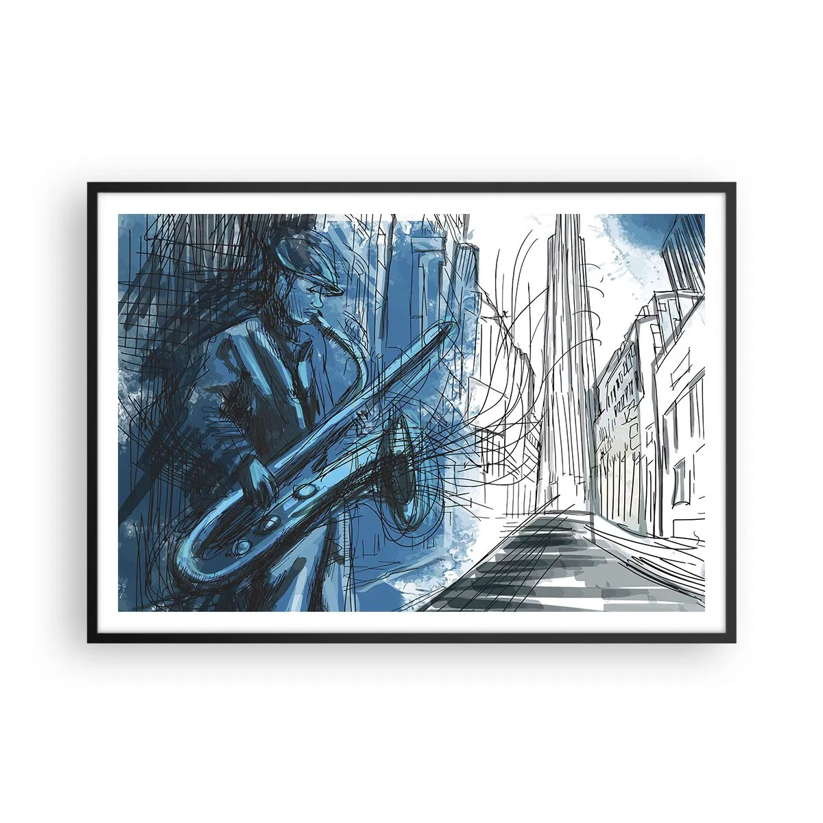 Plagát v čiernom ráme - Mestská rapsódia - 100x70 cm