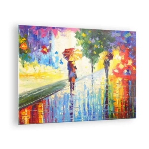 Obraz na skle - Farebná prechádzka v daždi s impresionistickým dáždnikom - 70x50cm - A všetko je jasné - Moderná nástenná dekorácia do obývacej izby a spálne ARTTOR
