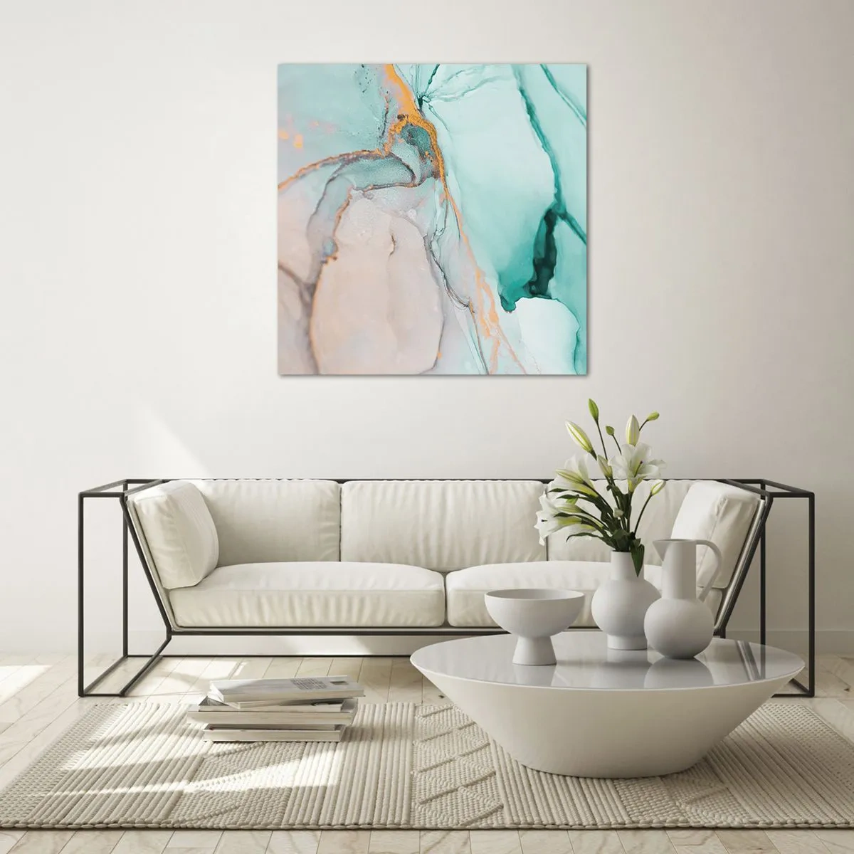 Obraz na skle - Tanec tvarov a farieb - 50x50 cm