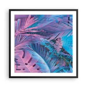 Plagát v čiernom ráme - Tropy v ružovej a modrej - 60x60 cm