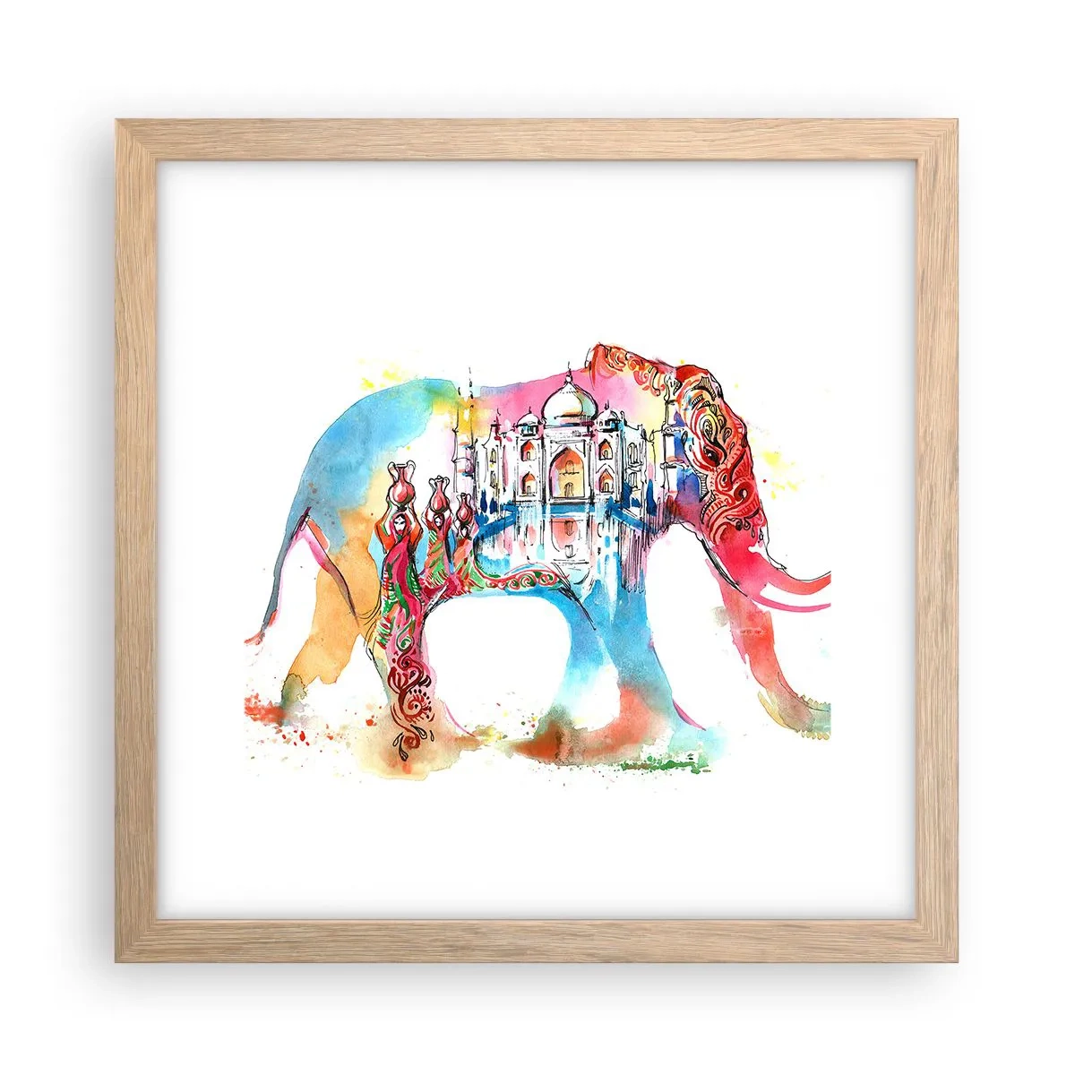 Plagát v ráme zo svetlého duba - India - aura lásky - 30x30 cm
