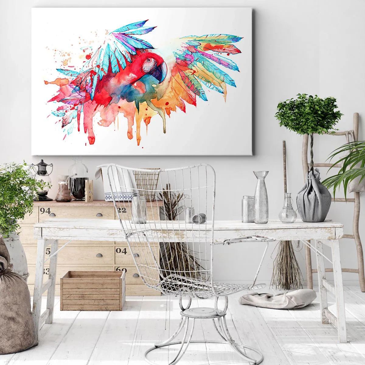 Obraz na plátne - Papagáj v umeleckom akvarelovom štýle - 70x50cm - Farební papagáje - Moderná nástenná dekorácia do obývacej izby a spálne ARTTOR