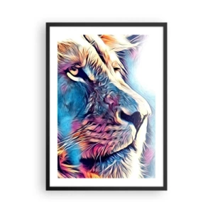 Plagát v čiernom ráme - Farebný portrét leva v umeleckom štýle s intenzívnymi farbami. - 50x70cm - Múdrosť prírody - Moderná nástenná dekorácia do obývacej izby a spálne ARTTOR