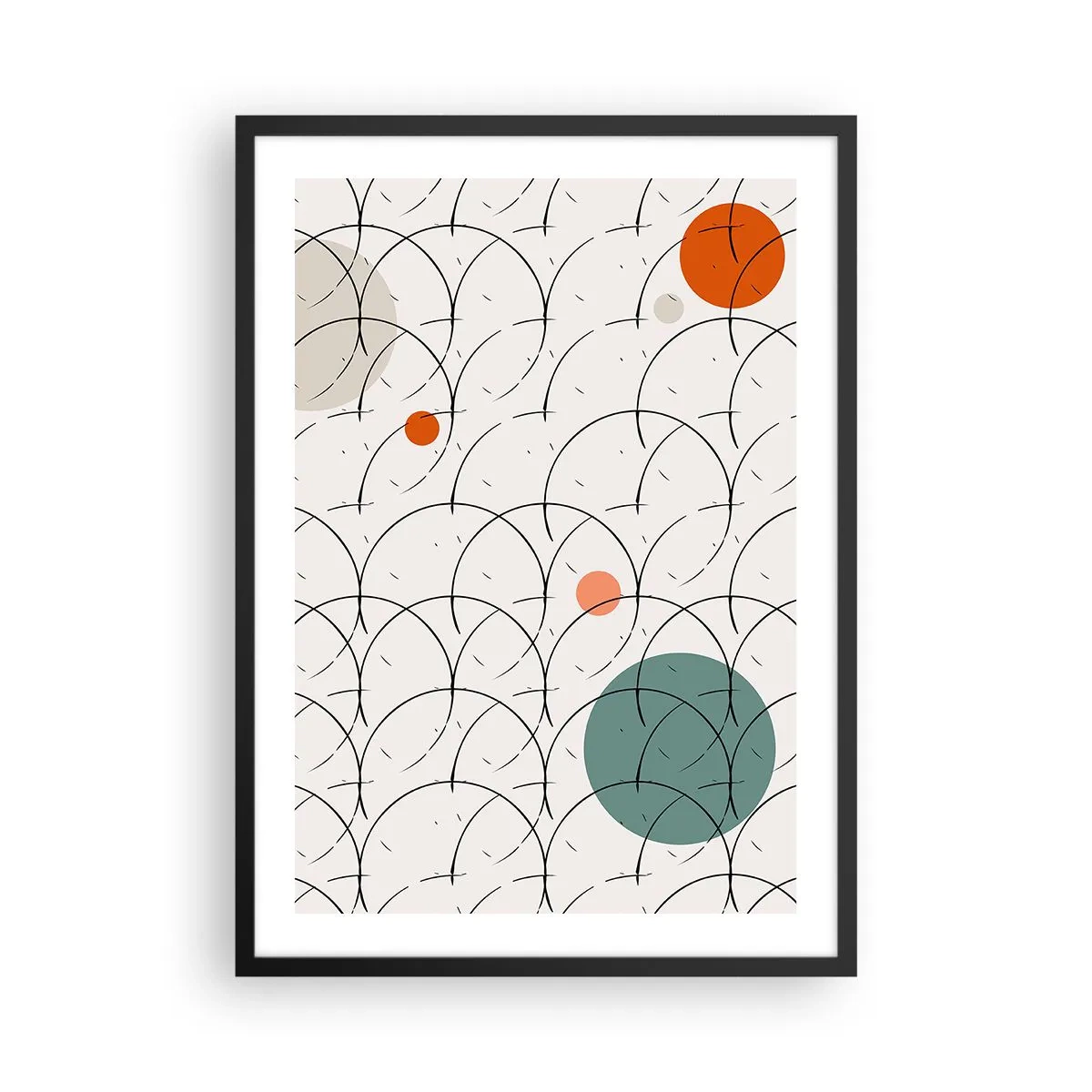 Plagát v čiernom ráme - Moderná geometrická abstrakcia s farebnými akcentmi - 50x70cm - V duchu pop-artu - Moderná nástenná dekorácia do obývacej izby a spálne ARTTOR