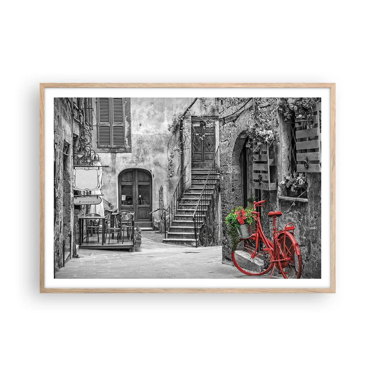 Plagát v ráme zo svetlého duba - Toskánska ulička - 100x70 cm