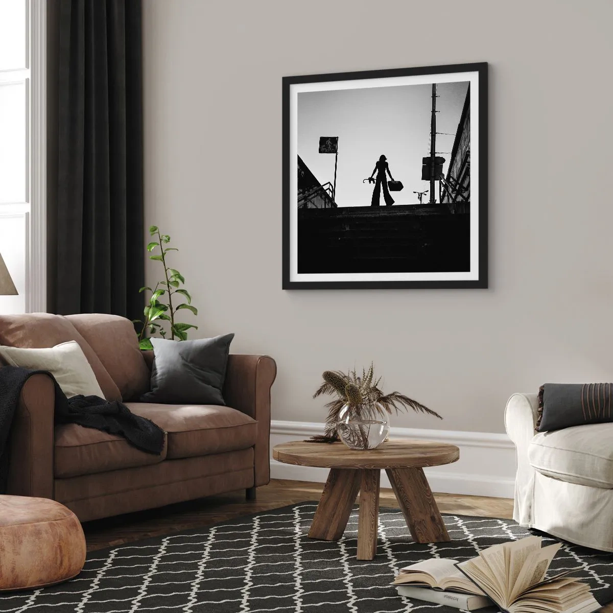 Plagát v čiernom ráme - Mestská cesta - 40x40 cm