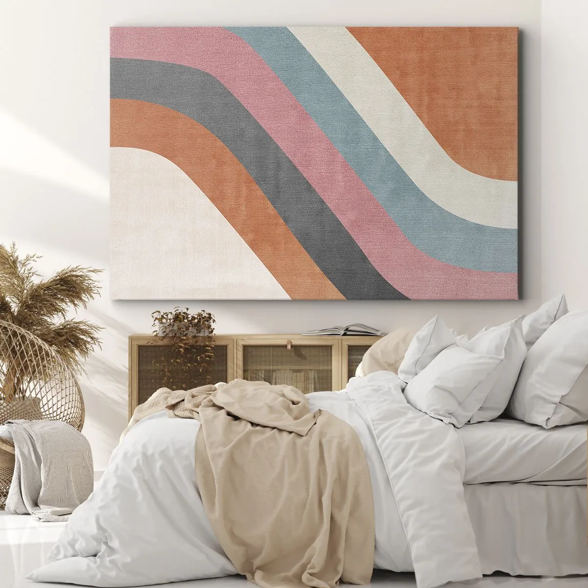 Obraz na plátne - Farebné retro pruhy - 70x50cm - Diagonálna kompozícia – pohyb - Moderná nástenná dekorácia do obývacej izby a spálne ARTTOR