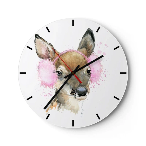 Nástenné hodiny - Jeleň v ružových náušníkoch - 30x30cm - A mráz už nie je tak hrozný - Moderná nástenná dekorácia do obývacej izby, kuchyne a spálne ARTTOR