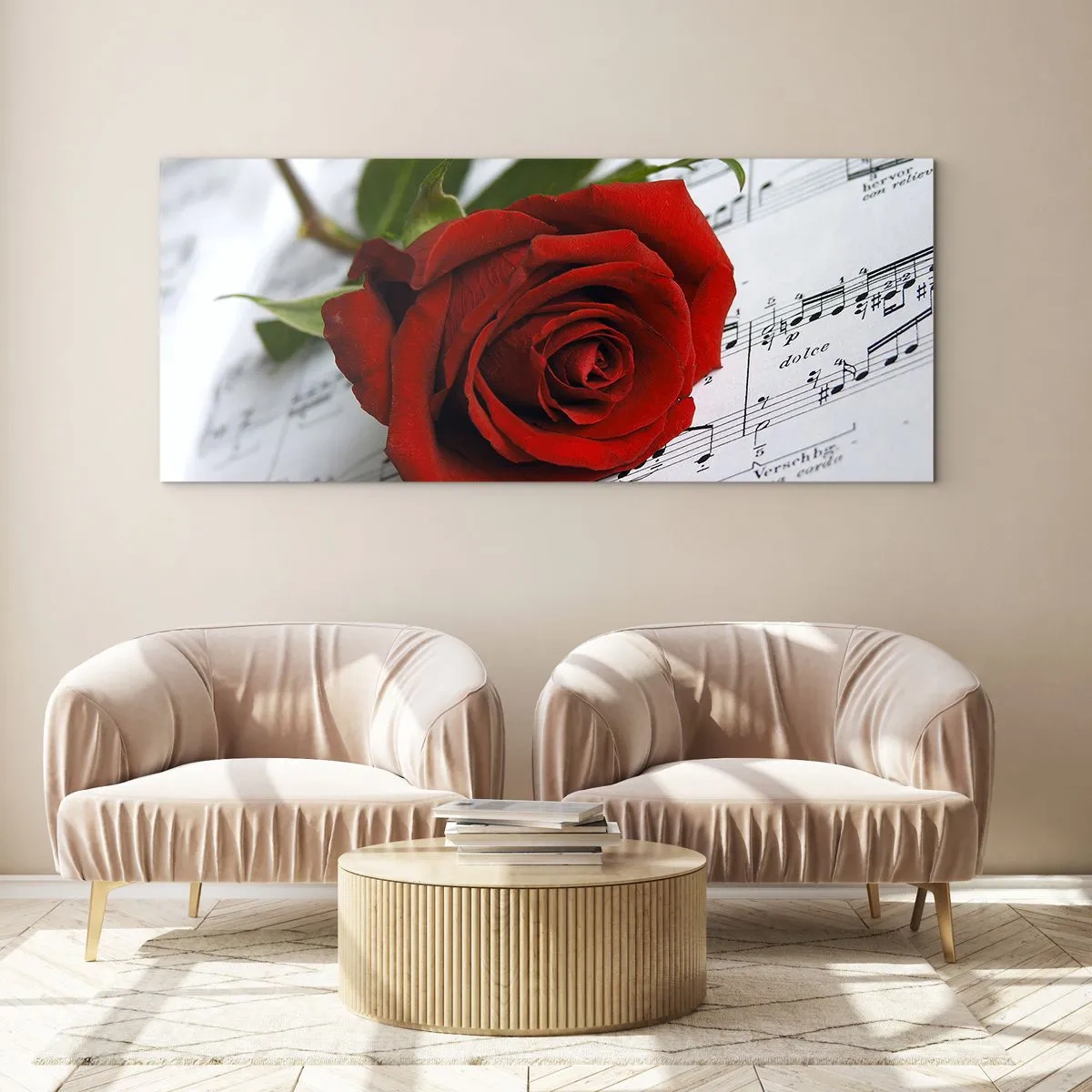 Obraz na skle - Hudba pocitu v šarlátovej - 90x30 cm