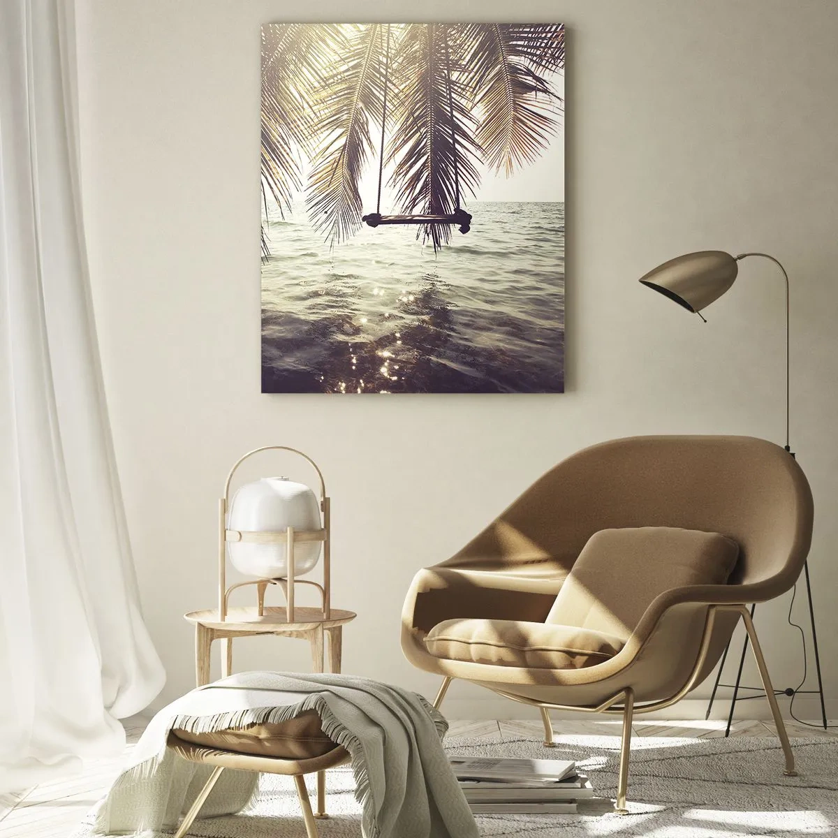 Obraz na skle - Hojdať sa ľubovoľne v oblakoch - 50x70 cm