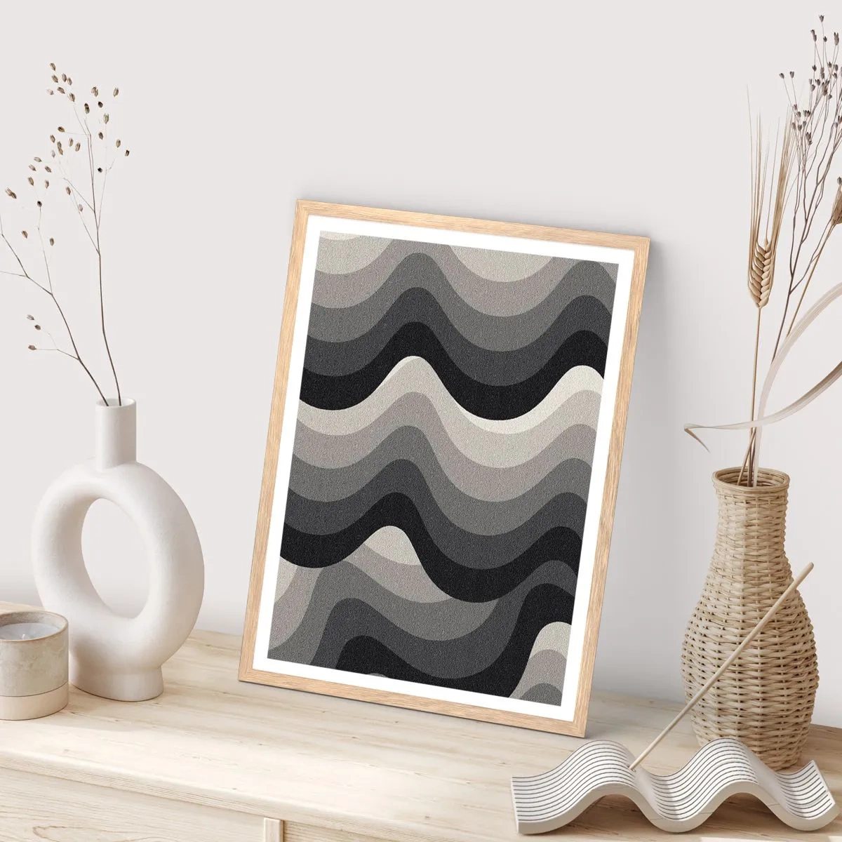 Plagát v ráme zo svetlého duba - Vlna za vlnou - 61x91 cm