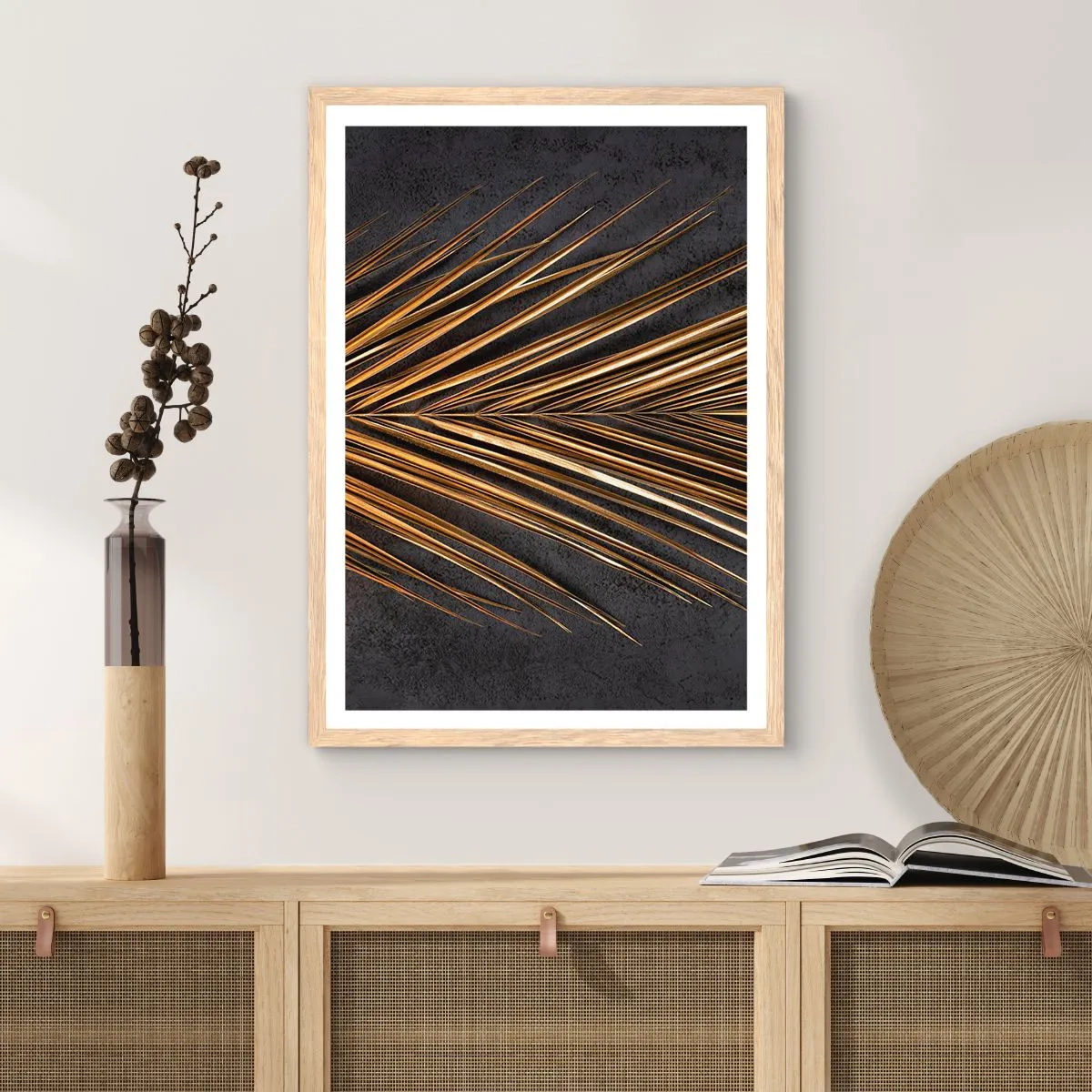 Plagát v ráme zo svetlého duba - Zlato trópov - 50x70 cm