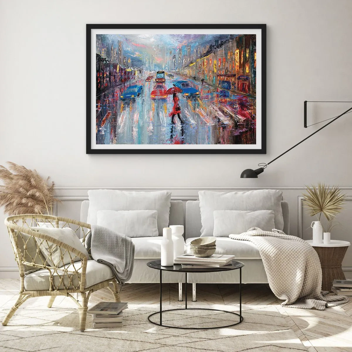 Plagát v čiernom ráme - Daždivé popoludnie v meste - 70x50 cm