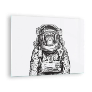 Obraz na skle - Náčrt opice v astronautskom obleku na bielom pozadí - 70x50cm - Alternatívny vývoj - Moderná nástenná dekorácia do obývacej izby a spálne ARTTOR