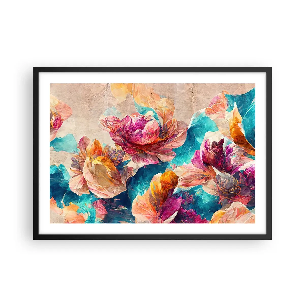 Plagát v čiernom ráme - Farebné bohatstvo kytice - 70x50 cm