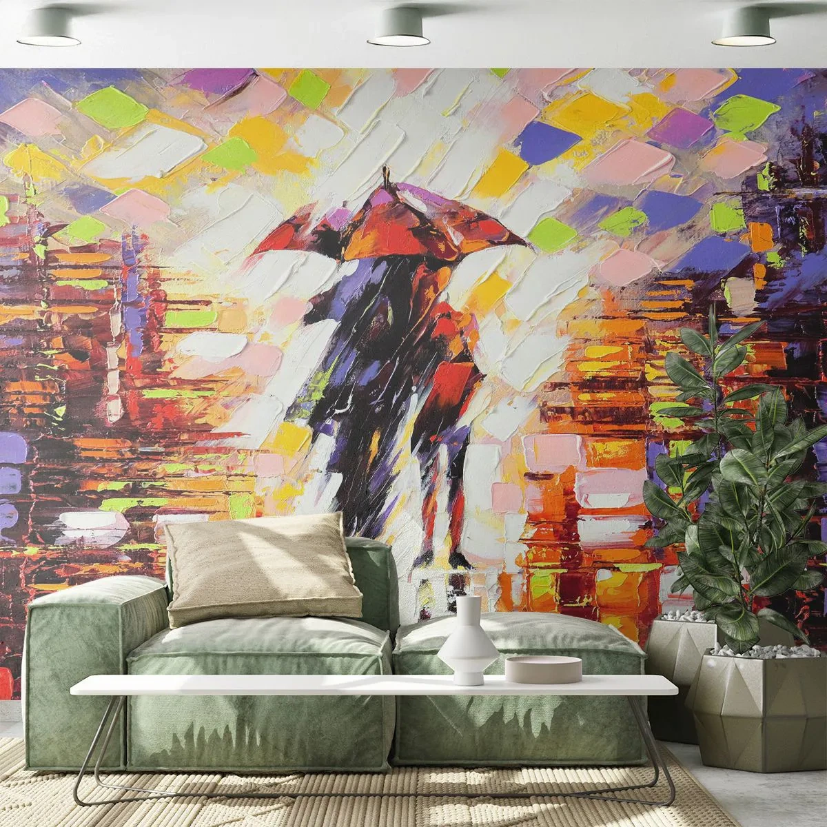 Fototapeta Premium Sand - Spoločne cez noc a dážď - Abstrakcia, Zamilovaný pár, Prechádzka v daždi - 100x70 cm