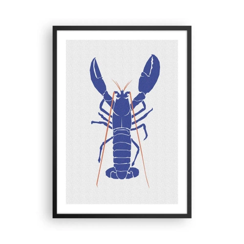 Plagát v čiernom ráme - Vysokokontrastná grafika homára v minimalistickom štýle - 50x70cm - Elegantný modrý homár - Moderná nástenná dekorácia do obývacej izby a spálne ARTTOR