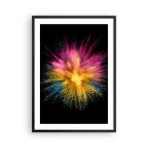 Plagát v čiernom ráme - Výbuch farebného prášku na čiernom pozadí - 50x70cm - Zrodenie farieb - Moderná nástenná dekorácia do obývacej izby a spálne ARTTOR