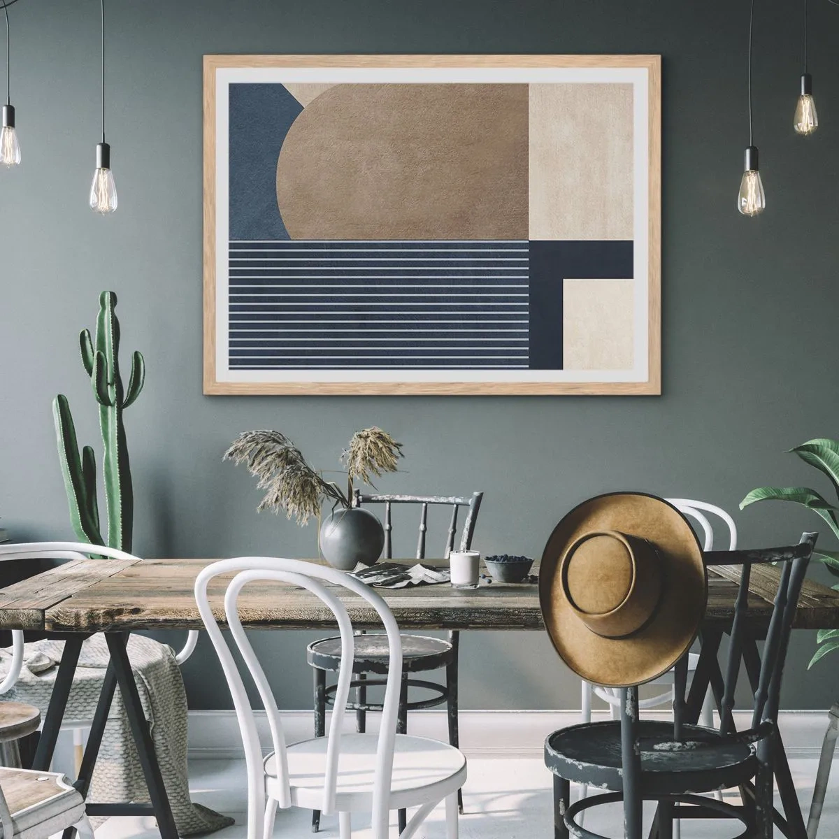 Plagát v ráme zo svetlého duba - Kompozícia jednoduchosti a guľatosti - 100x70 cm