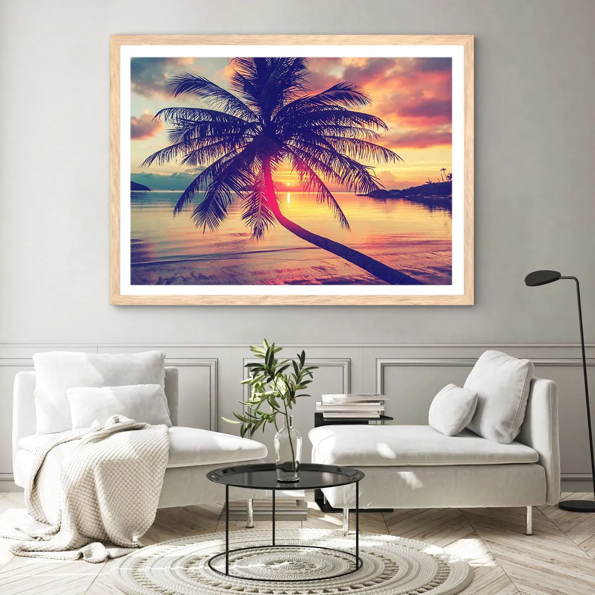 Plagát v ráme zo svetlého duba - Večer pod palmami - 100x70 cm