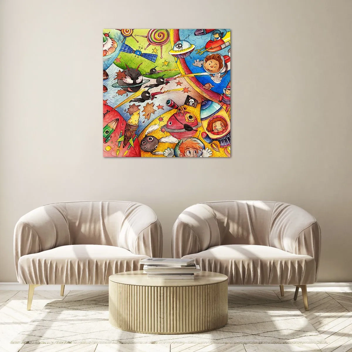 Obraz na skle - Veľké vesmírne dobrodružstvo - 60x60 cm