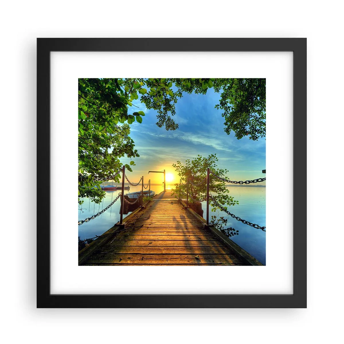Plagát v čiernom ráme - Západ pri vode - 30x30 cm