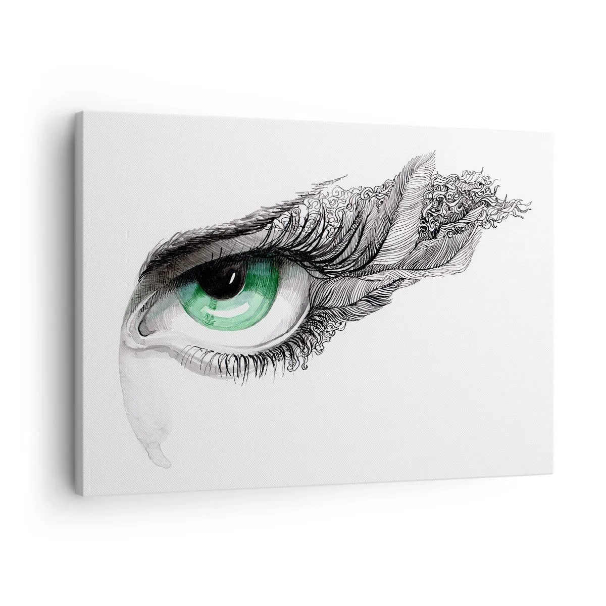 Obraz na plátne - Umelecké oko so zelenou dúhovkou a detailmi kresby - 70x50cm - Krásna a pripravená zaútočiť - Moderná nástenná dekorácia do obývacej izby a spálne ARTTOR