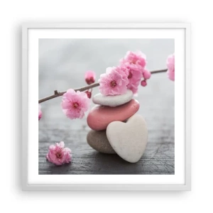 Plagát v bielom ráme - Blaženosť s višňovým kvetom - 50x50 cm