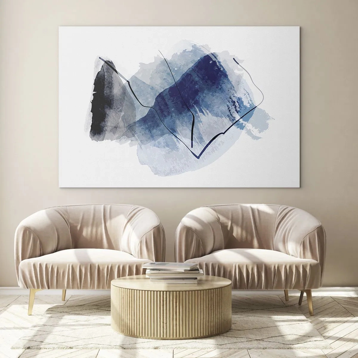 Obraz na skle - Abstraktná kompozícia v odtieňoch modrej - 70x50cm - Ľadová hora - Moderná nástenná dekorácia do obývacej izby a spálne ARTTOR