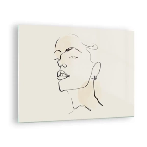 Obraz na skle - Portrét ženy v minimalistických líniách na svetlom pozadí - 70x50cm - Hrdý pohľad - Moderná nástenná dekorácia do obývacej izby a spálne ARTTOR