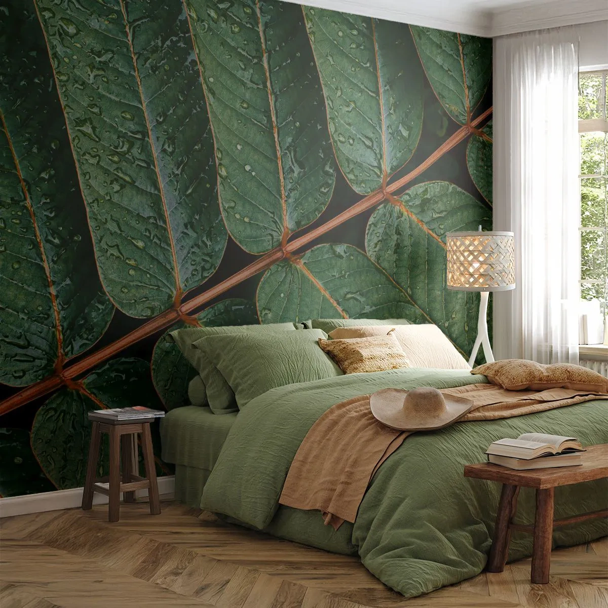 Fototapeta Premium Sand - V zelenom rytme - Zelené listy, Tropická rastlina, Kus - 350x256 cm