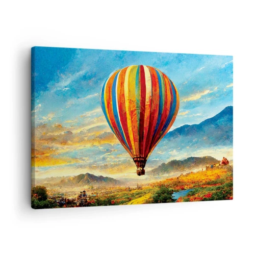 Obraz na plátne - Farebný balón nad malebnou krajinou - 70x50cm - V tichu je toho vidieť viac - Moderná nástenná dekorácia do obývacej izby a spálne ARTTOR