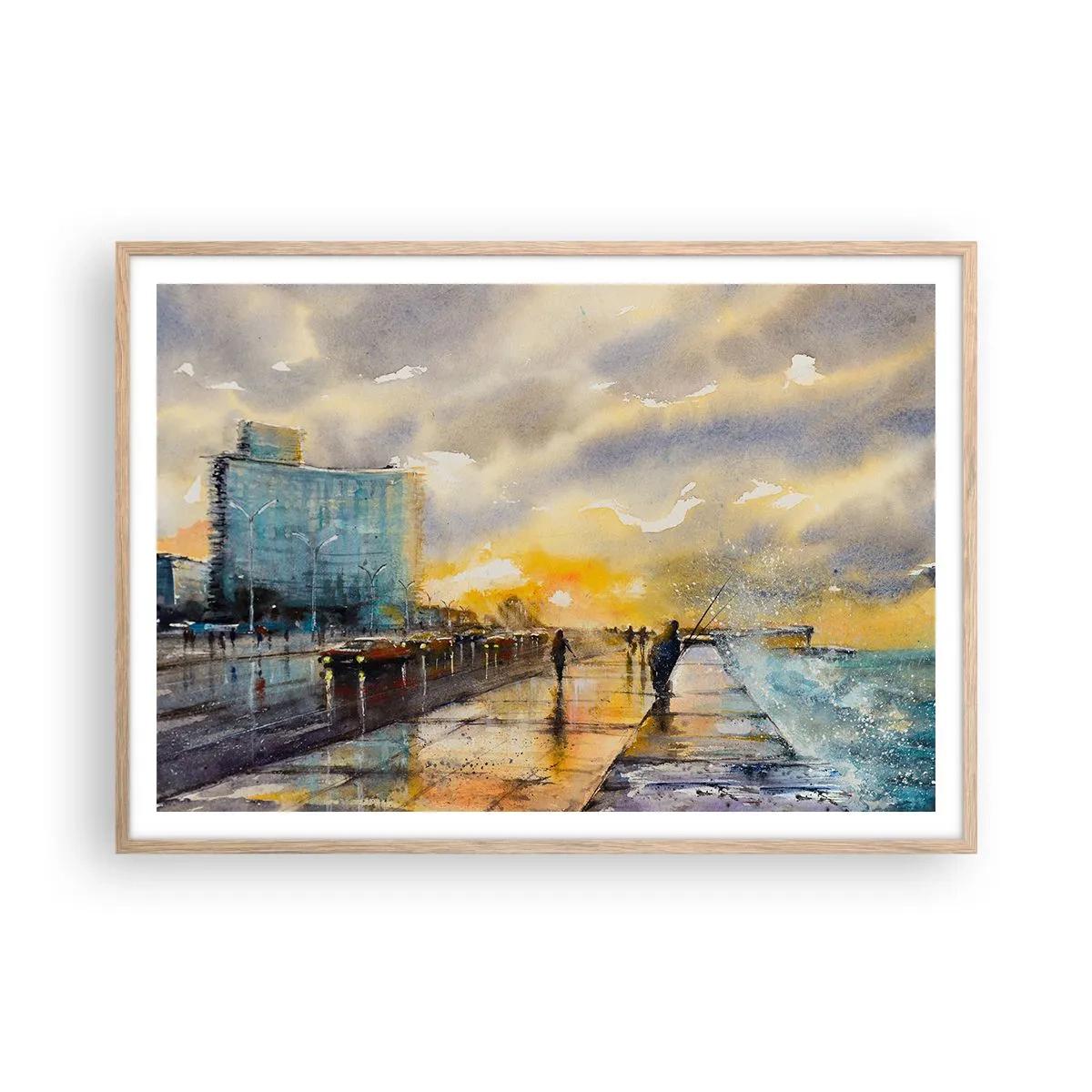 Plagát v ráme zo svetlého duba - Život na pobreží - 100x70 cm