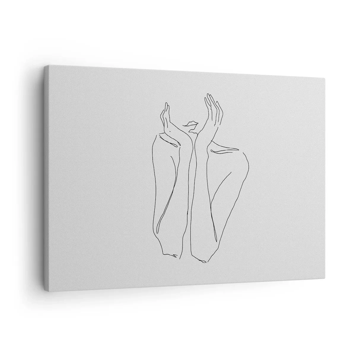 Obraz na plátne - Minimalistická kresba tváre a rúk - 70x50cm - O čom snívajú dievčatá - Moderná nástenná dekorácia do obývacej izby a spálne ARTTOR