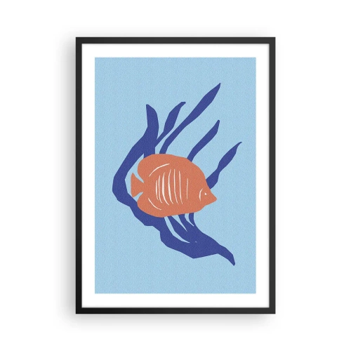 Plagát v čiernom ráme - Tropické ryby medzi morskými rastlinami - 50x70cm - Obyvateľka koralových vôd - Moderná nástenná dekorácia do obývacej izby a spálne ARTTOR