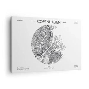 Obraz na plátne - Mapa Kodane v minimalistickom čiernobielom štýle. - 70x50cm - Anatómia Kodane - Moderná nástenná dekorácia do obývacej izby a spálne ARTTOR