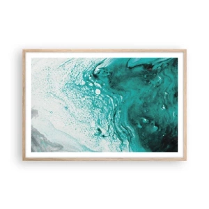 Plagát v ráme zo svetlého duba - Prepadnúť sa v bielej a tyrkysovej - 91x61 cm