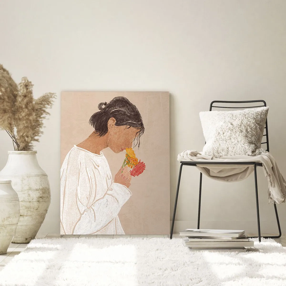 Obraz na skle - Dievča a kvety - 80x120 cm