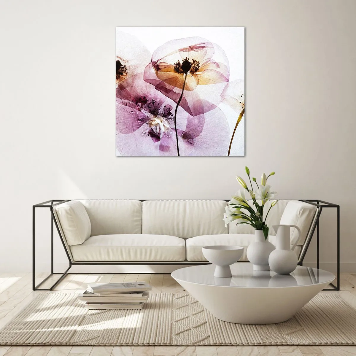 Obraz na skle - Priehľadné telá kvetín - 70x70 cm