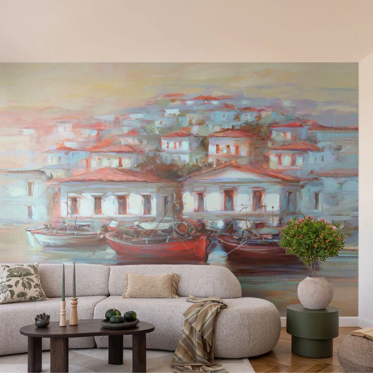 Fototapeta Premium Sand - Šťastné mestečko - Architektúra, Plachetnica, Prístav - 100x70 cm